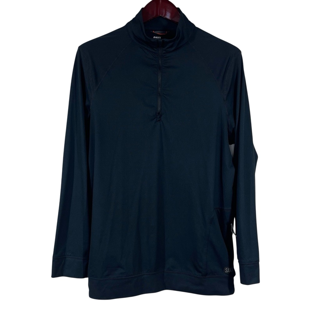 Saxx PeakDaze Soft Knit Performance Half Zip Mens‎ L Black Long Sleeve Pocket